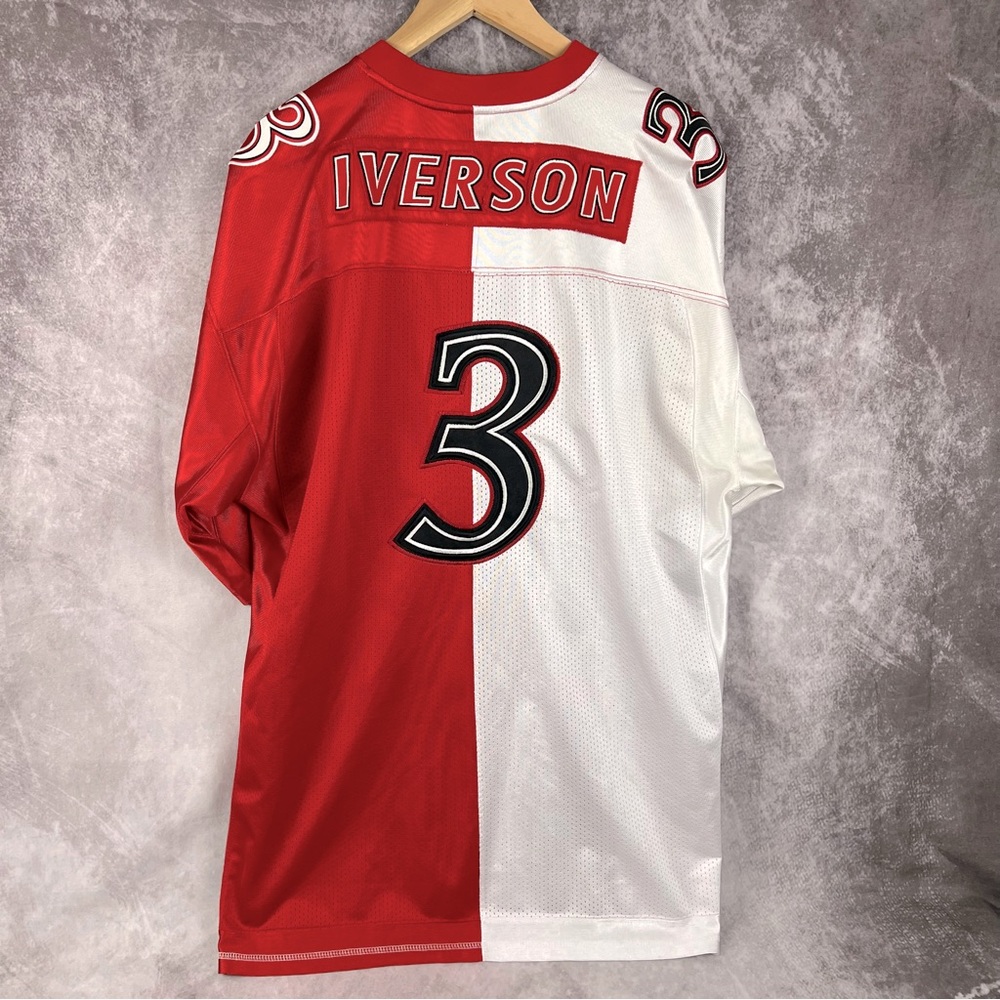 Reebok Iverson Jersey Mens Large Red White Vintage Split Football Embroidered